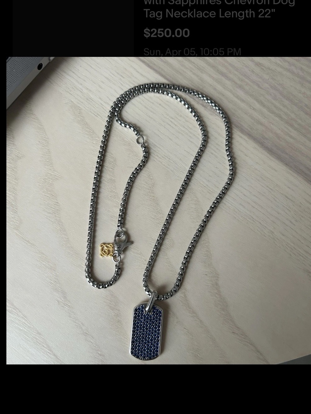 DAVID YURMAN Dog Tag Necklace with Blue Crystal Detail
